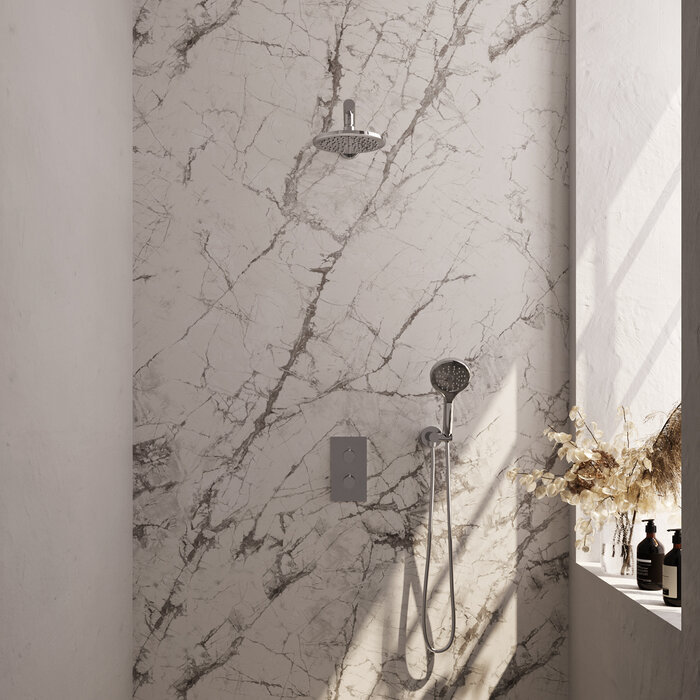 Brauer Chrome Carving thermostatische inbouw regendouche SET 31 met 20 cm douchekop en handdouche