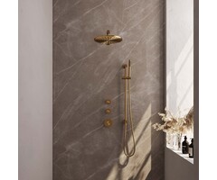 Brauer Gold Edition thermostatische inbouw regendouche SET 14 met 30cm douchekop en handdouche en glijstang goud geborsteld PVD
