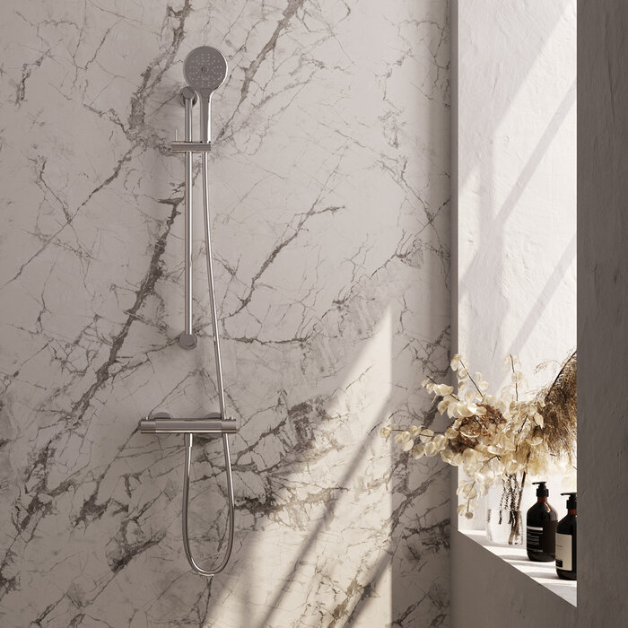 Brauer Chrome Carving opbouw thermostaatkraan SET 02 met glijstang, handdouche en doucheslang