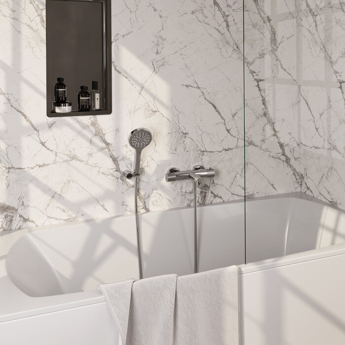 Brauer Chrome Carving opbouw thermostaatkraan SET 04 met handdouche en wandhouder