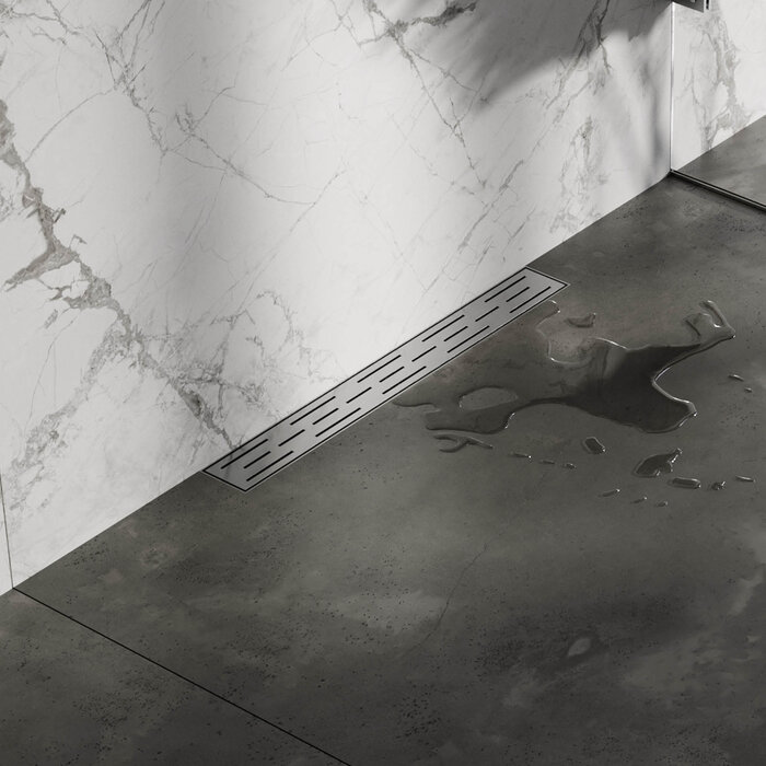 Brauer Douchegoot met standaard rooster en flens voor wandmontage 7 x 60 RVS geborsteld