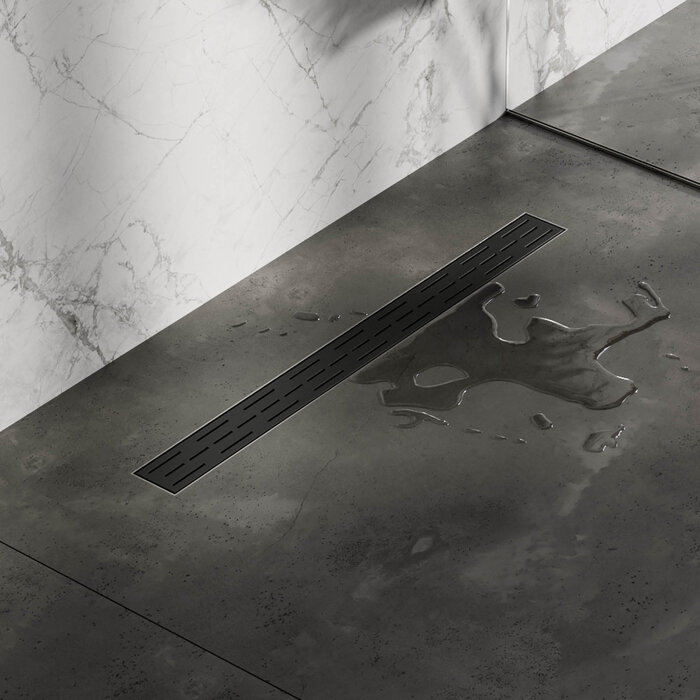 Brauer Douchegoot met standaard rooster en flens 7 x 70 zwart