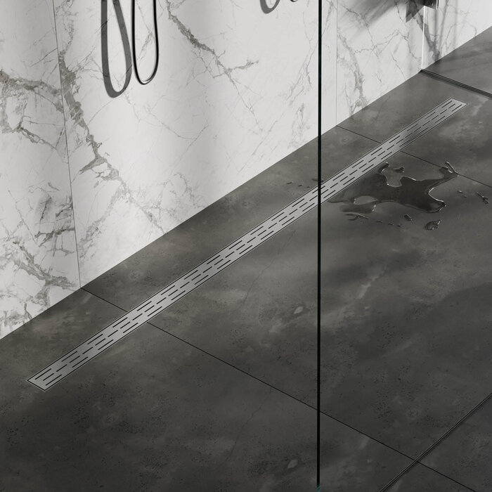 Brauer Douchegoot met standaard rooster en flens 7 x 200 RVS geborsteld