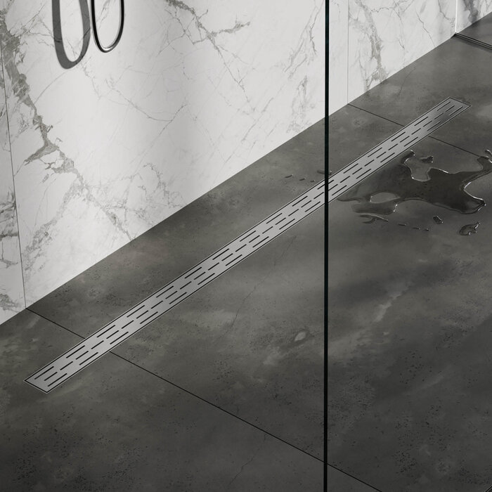 Brauer Douchegoot met standaard rooster en flens 7 x 140 RVS geborsteld