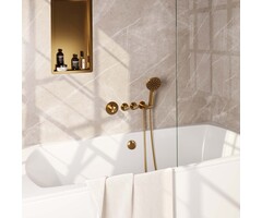 Brauer Gouden thermostatische inbouw badkraan SET met badvulcombinatie en handdouche