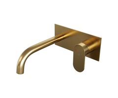 Brauer Gold Edition inbouw wastafelmengkraan met gebogen uitloop en afdekplaat, model C1 (goud geborsteld)