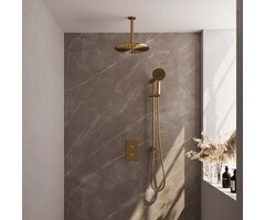 Brauer Gold Edition thermostatische inbouw regendouche 3-weg omstelling SET 48 met 30 cm douchekop en plafondarm, handdouche en glijstang