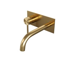 Brauer Gold Edition inbouw wastafelmengkraan A2 goud geborsteld PVD - gebogen uitloop en afdekplaat