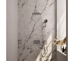 Brauer Chrome Carving thermostatische inbouw regendouche SET 70 met drukknoppen, 30 cm douchekop en gebogen muurarm