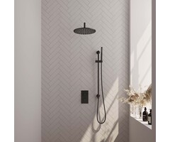 Brauer Mat zwarte thermostatische inbouw regendouche set met 3-weg omstelling en 30 cm douchekop