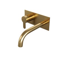 Brauer Gold Edition inbouw wastafelmengkraan | Gebogen uitloop | Afdekplaat D2 | Goud geborsteld PVD