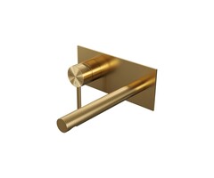 Brauer Gold Edition inbouw wastafelmengkraan met rechte uitloop en afdekplaat model A2 in goud geborsteld PVD