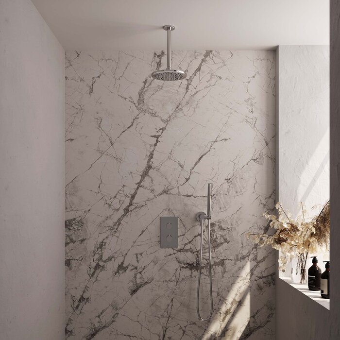 Brauer Chrome Carving thermostatische inbouw regendouche 3-weg omstelling SET 29, met 20 cm douchekop, plafondarm, staaf handdouche, doucheslang en wandaansluitbocht chroom