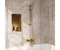 Brauer Gold Carving bad- en douchemengkraanset met thermostaat, glijstang, handdouche en doucheslang in geborsteld goud PVD