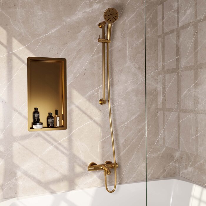 Brauer Gold Carving baddouche thermostaatkraan set met glijstang en 3-standen handdouche - goud geborsteld PVD