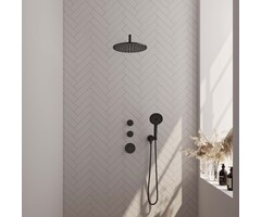 Brauer Thermostatische inbouw regendouche set met zwarte afwerking - 30 cm douchekop en gebogen muurarm, 3-standen handdouche en doucheslang