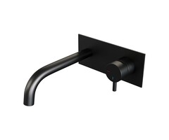 Brauer Mat zwarte inbouw wastafelmengkraan met gebogen uitloop en afdekplaat - model B1 Black Edition