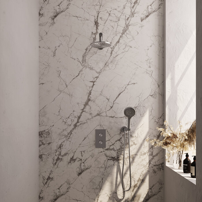 Brauer Brushed Carving thermostatische regendouche 3-weg omstelling SET 31 met 20 cm douchekop en handdouche