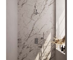 Brauer Brushed Carving thermostatische inbouw regendouche 3-weg omstelling SET 25 - 20 cm douchekop, staaf handdouche en wandaansluitbocht RVS PVD