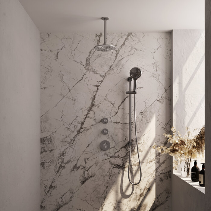 Brauer Brushed Carving thermostatische inbouw regendoucheset met 20 cm douchekop en 3-standen handdouche