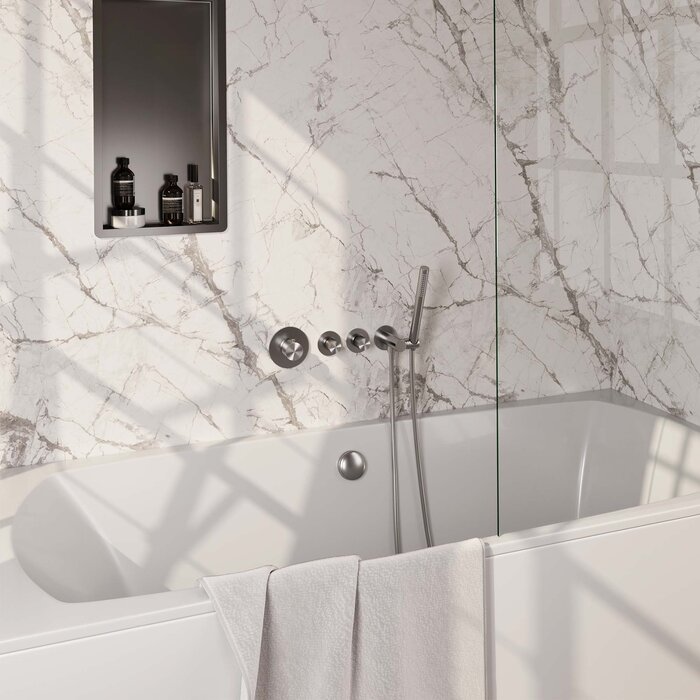 Brauer Brushed Carving thermostatische inbouw badkraan SET 01 met badvulcombinatie en handdouche