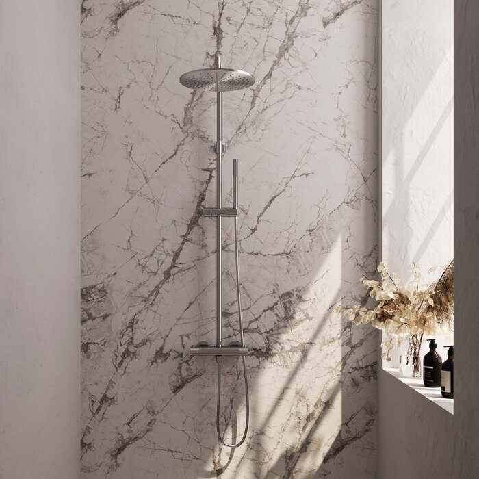 Brauer Brushed Carving thermostatische regendouche set met 30 cm douchekop en staaf handdouche - RVS geborsteld PVD