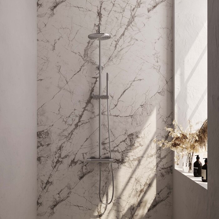 Brauer Opbouw thermostatische regendouche set met douchekop 20 cm en RVS geborstelde PVD afwerking