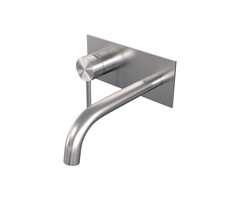 Brauer Brushed Edition inbouw wastafelmengkraan met gebogen uitloop en afdekplaat A2 RVS geborsteld PVD