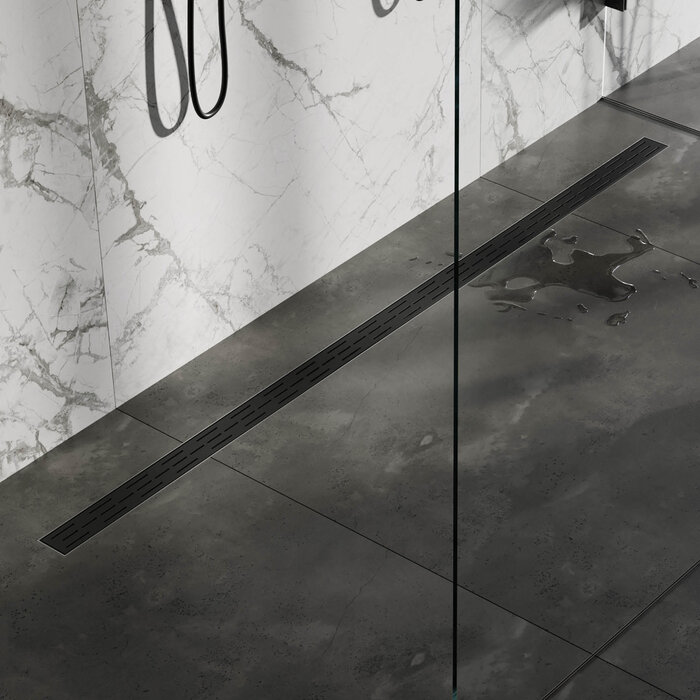 Brauer Douchegoot met standaard rooster en flens 7x200 zwart - BRAUER