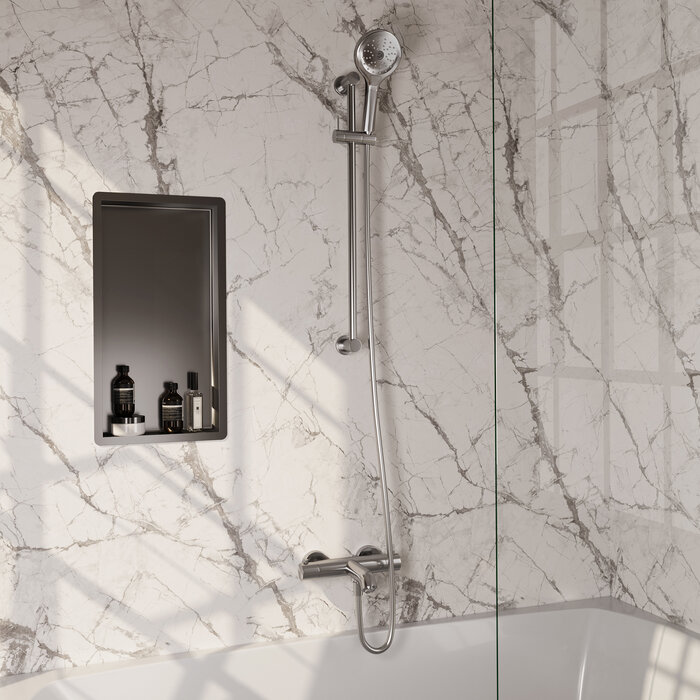 Brauer Opbouw baddouche thermostaatkraan met glijstang, 3-standen handdouche en doucheslang - RVS geborsteld PVD