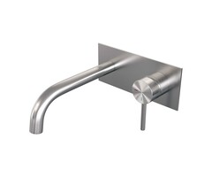 Brauer Inbouw wastafelmengkraan met gebogen uitloop, afdekplaat model A1 RVS geborsteld PVD