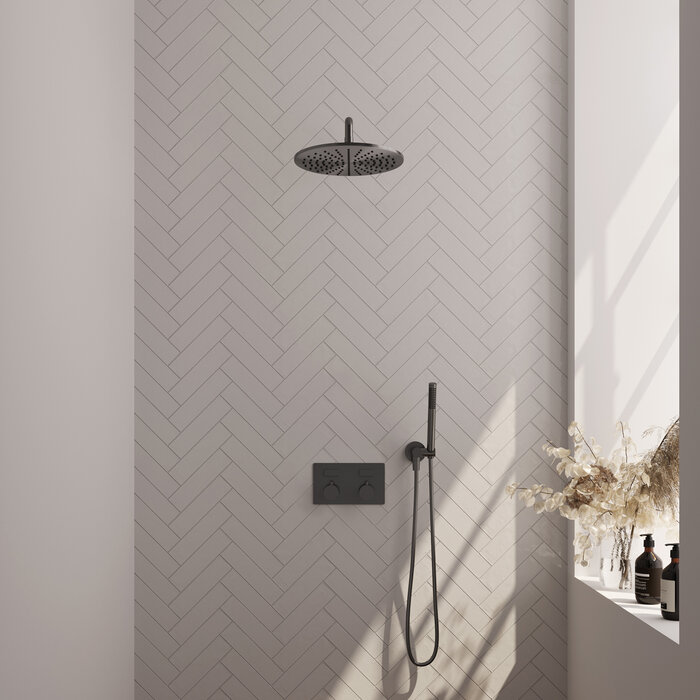 Brauer Gunmetal Carving Thermostatische Inbouw Regendouche Set met Drukknoppen