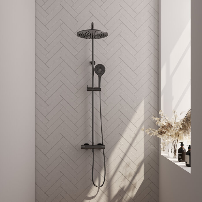 Brauer BRAUER Gunmetal Edition opbouw thermostatische regendouche SET 04 met 30 cm douchekop en 3-standen handdouche en doucheslang gunmetal geborsteld PVD