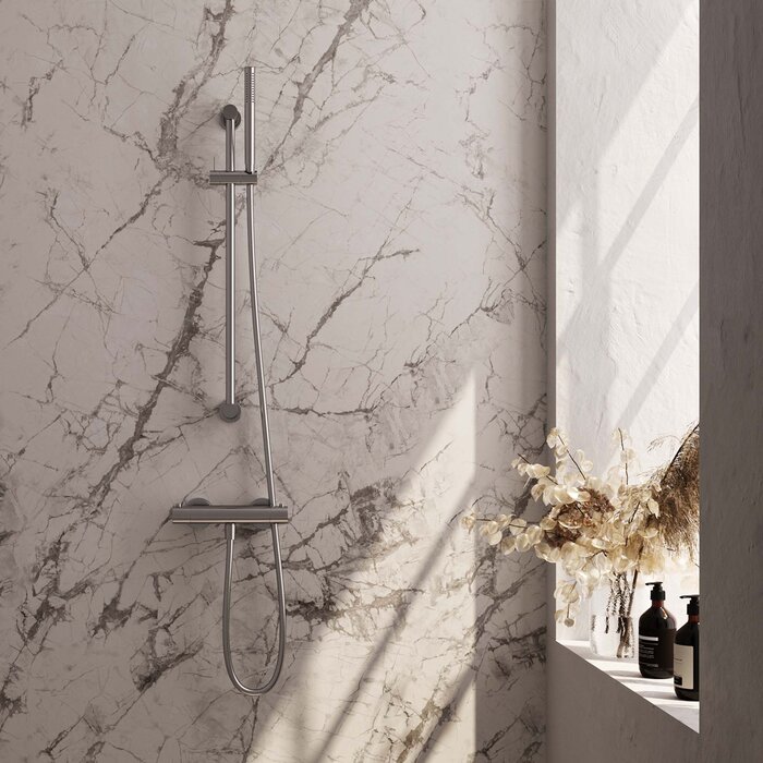 Brauer BRAUER Brushed Edition opbouw douche thermostaatkraan SET 01 met glijstang en staaf handdouche en doucheslang RVS geborsteld PVD