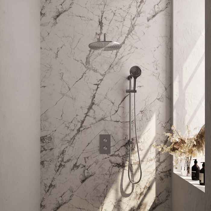 Brauer Inbouw regendouche set met 3-weg omstelling, 30 cm douchekop, 3-standen handdouche en RVS geborstelde afwerking