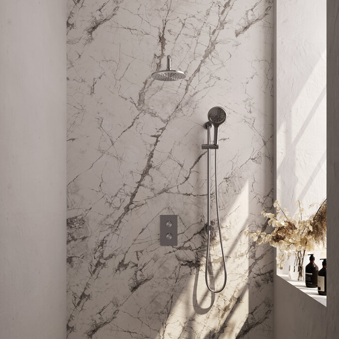 Brauer Thermostatische inbouw regendouche set met 3-weg omstelling, geborsteld RVS, 20 cm douchekop.