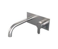 Brauer Inbouw wastafelmengkraan met gebogen uitloop, afdekplaat model D1 RVS geborsteld PVD