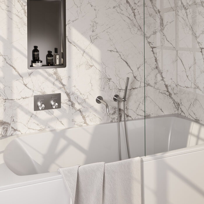 Brauer Thermostatische inbouw badkraan met drukknoppen SET 03: RVS geborsteld