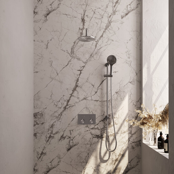 Brauer Inbouw regendouche met drukknoppen SET 69 - geborsteld RVS - 20 cm douchekop