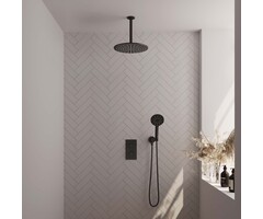 Brauer Mat zwarte 3-weg thermostatische inbouw regendouche set 36 met 30 cm douchekop en handdouche