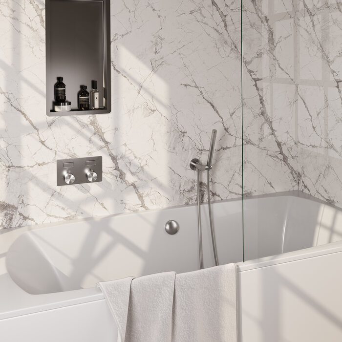 Brauer Thermostatische badkraan met drukknoppen en badvulcombinatie - RVS geborsteld PVD