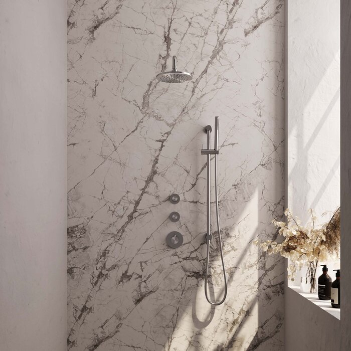 Brauer Brushed Edition thermostatische inbouw regendouche SET 15 met 20 cm douchekop en gebogen muurarm en staaf handdouche en doucheslang