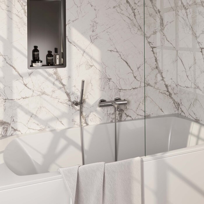 Brauer Opbouw baddouche thermostaatkraan SET 03 met wandhouder en staaf handdouche