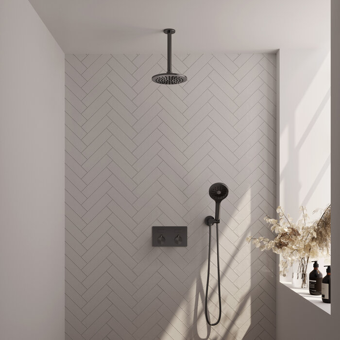 Brauer Gunmetal Edition thermostatische regendouche SET 59 | 20 cm douchekop | 3-standen handdouche | gunmetal geborsteld PVD