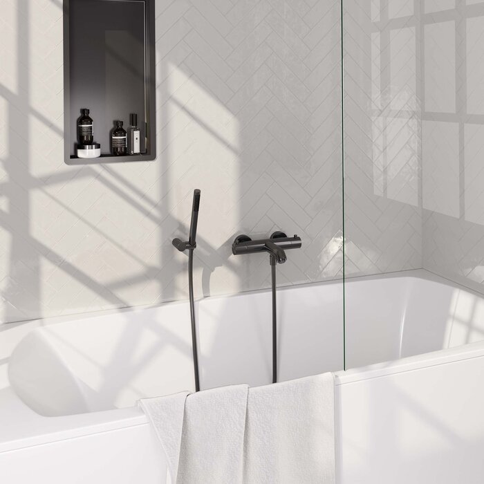 Brauer BRAUER Gunmetal Edition opbouw baddouche thermostaatkraan SET 03 met wandhouder en staaf handdouche en doucheslang gunmetal geborsteld PVD