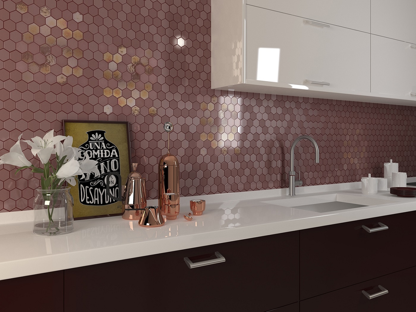 The Mosaic Factory Mozaiek Valencia Hexagon Burgundy 4,3x5,0