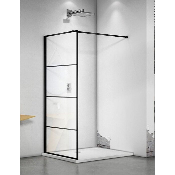 By Goof Douchewand Mila 110x200cm Helder Glas Mat Zwart Raster