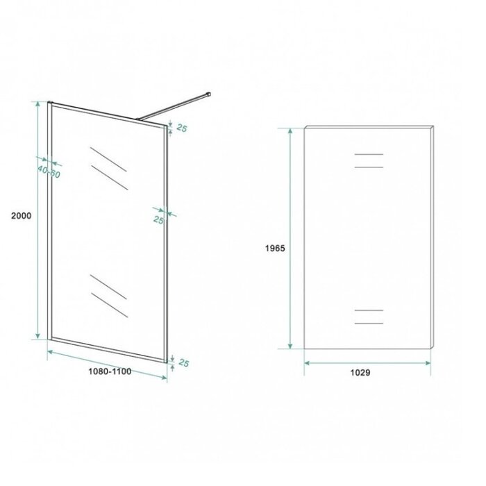 By Goof Douchewand Olivia 110x200cm Helder Glas Mat Zwart Raamwerk