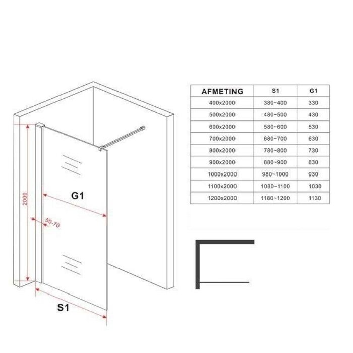 By Goof Douchewand Luca 80x200cm Antikalk Helder Glas Chroom