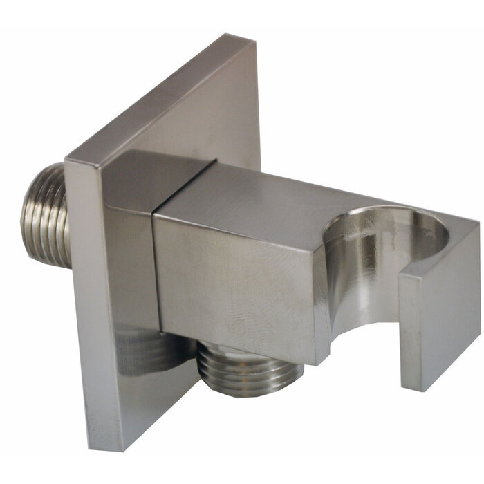 Wiesbaden Wandaansluitbocht met handdouchehouder vierkant 1/2" geborsteld staal